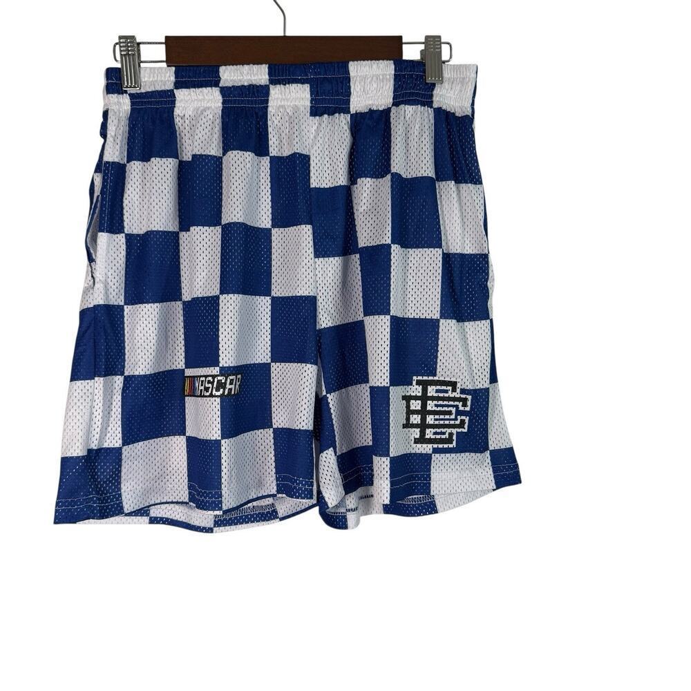 Eric Emanuel x NASCAR Mesh Shorts XXL Blue White Checkerboard Made in USA Limite